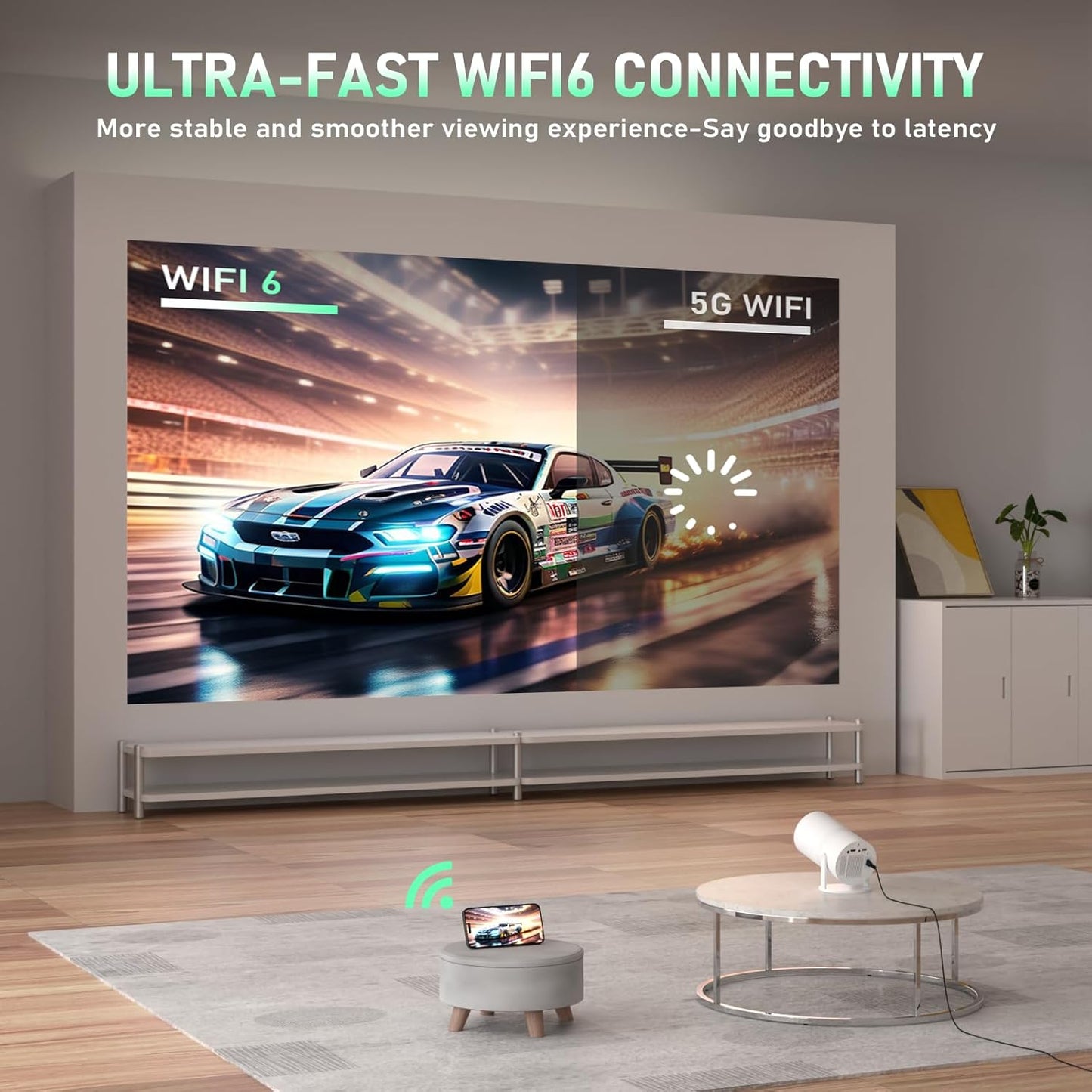 Portable Projector with WiFi 6 and Bluetooth